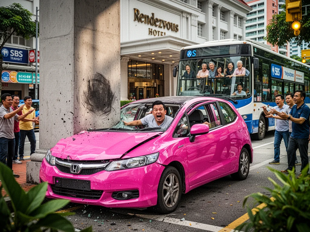 Pink Honda Sinkie Makes Violent Rendezvous With Hotel Pillar