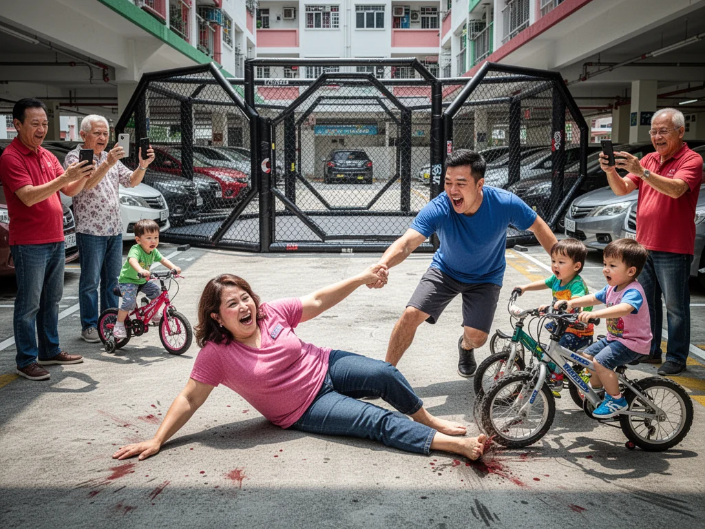 Yishun Carpark Renamed MMA Cage Following Successful Toddler Bicycle Crash
